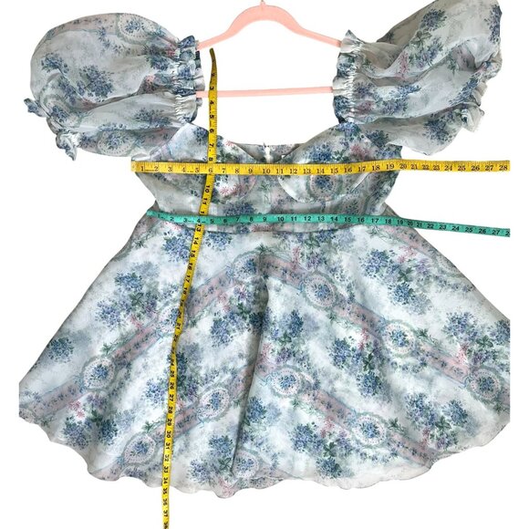 Selkie La Belle Étoile Parliament Dress Blue Floral Organza Puff Sleeve Mini 1X - Picture 12 of 12
